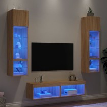 6 Piece TV Wall Units with LED White Engineered Wood