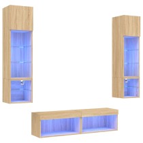 6 Piece TV Wall Units with LED White Engineered Wood