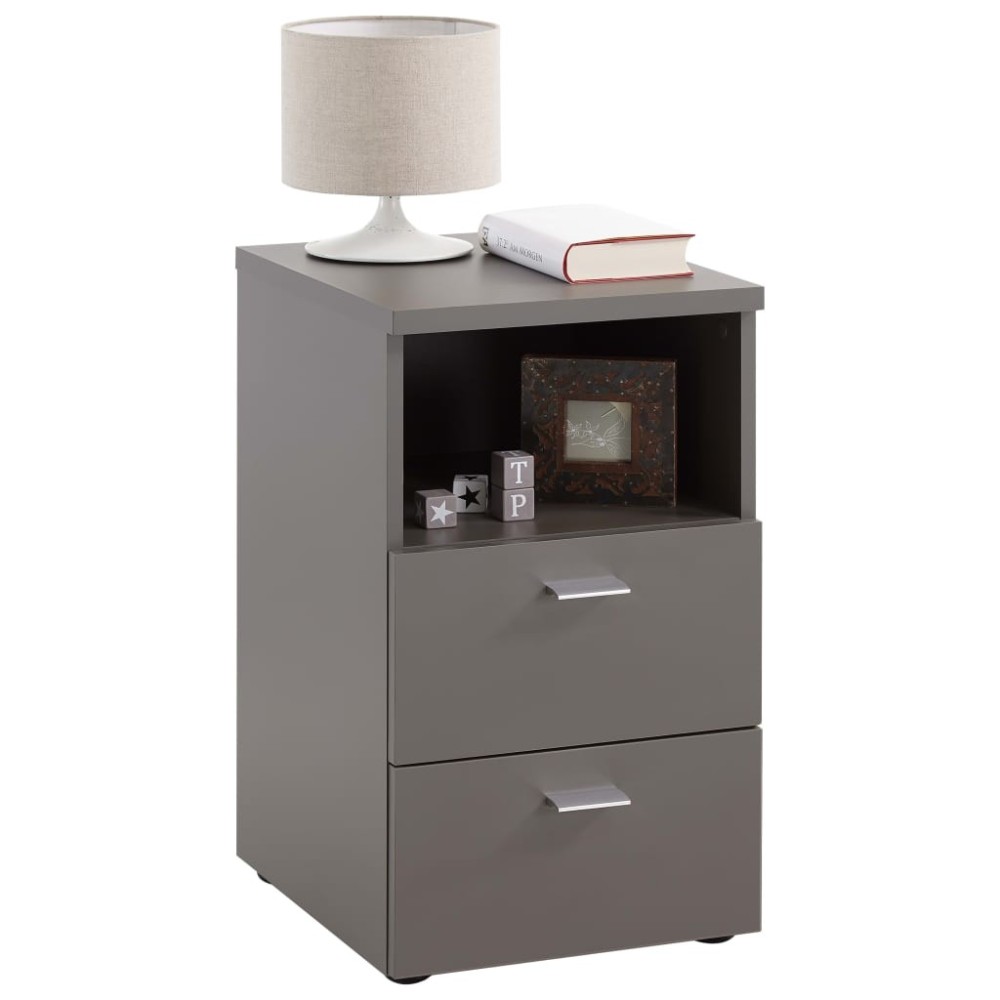 FMD Bedside Cabinet with 2 Drawers and Open Shelf White