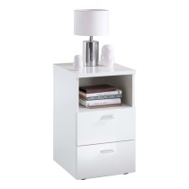 FMD Bedside Table with 2 Drawers Shelf High Gloss White