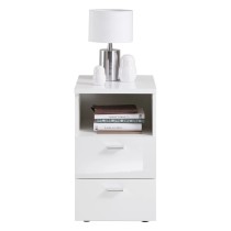 FMD Bedside Table with 2 Drawers Shelf High Gloss White