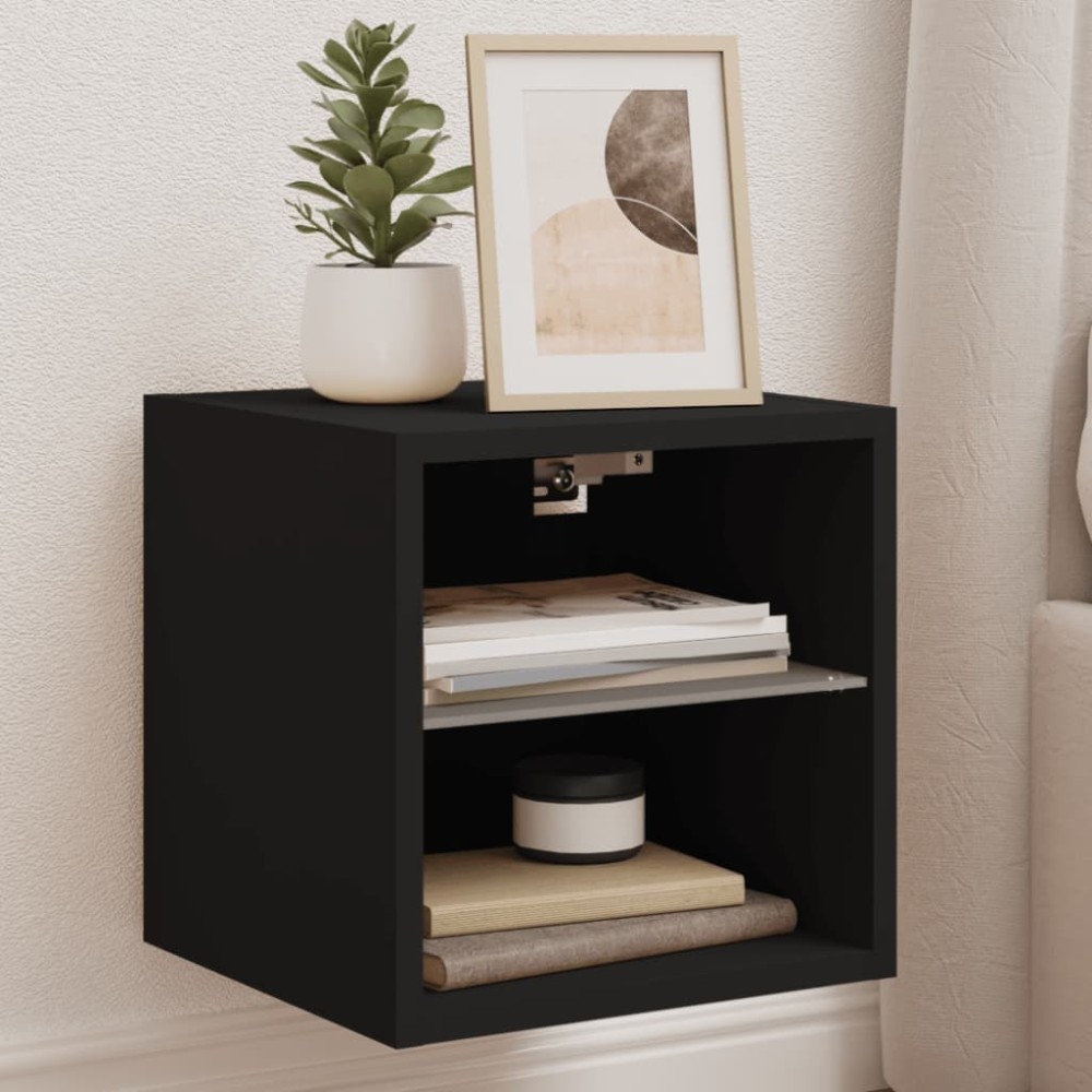 TV Wall Cabinets with LED Lights 2 pcs Black 30x28.5x30 cm
