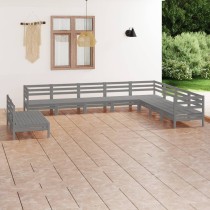 10 Piece Garden Lounge Set Solid Pinewood Black