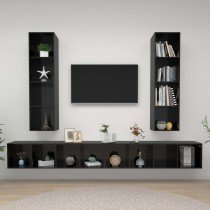 Wall-mounted TV Cabinets 4 pcs High Gloss Black Engineered Wood