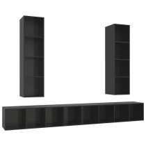 Wall-mounted TV Cabinets 4 pcs High Gloss Black Engineered Wood