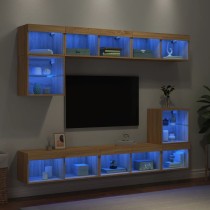 8 Piece TV Wall Units with LED Brown Oak Engineered Wood