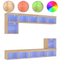 8 Piece TV Wall Units with LED Brown Oak Engineered Wood